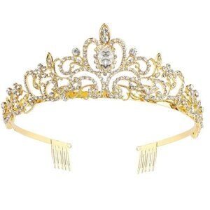 MAKONE Crystal Queen Crowns and Tiaras with Comb in Gold for Women and Girls